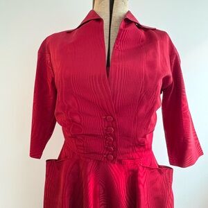 Vintage burgundy moire silk dress set with matching bolero, late 50s, 30" waist